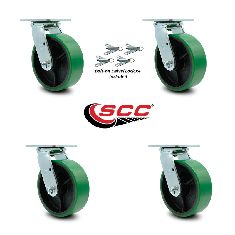 6 Inch Poly on Cast Iron Caster Set with Ball Bearing and Swivel Lock SCC|SCC-30CS620-PUB-BSL-4