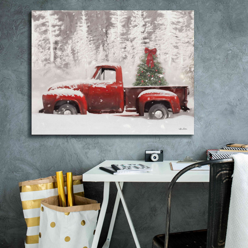 «Red Truck with Christmas Tree II» par Lori Deiter, impression sur toile tendue, H 26 po x l 34 po x P 1,5 po