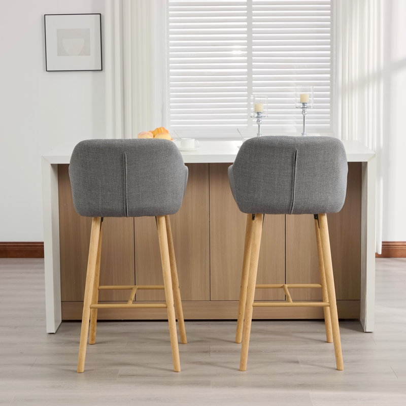 Ensemble de 2 tabourets de bar modernes avec îlot de cuisine avec dossier, accoudoirs, repose-pieds et pieds en bois massif