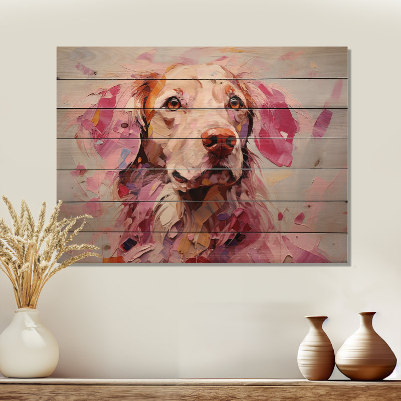 Rose Popart Labrador - art mural en bois de chien sur bois de pin naturel, H 10 po x l 20 po