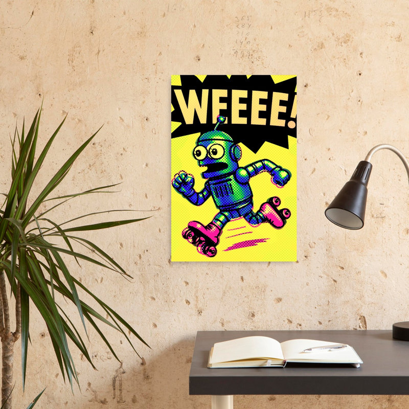Joyful Robot Skates Colorful Retro Vibrant Wall Art Print 1 Piece Wrapped Canvas Wall Art, 60.96cm H x 40.64cm W