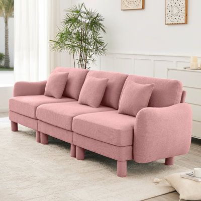 Pink Boucle Fabric 3 Couch With Distinctive And Cylindrical Legs, Comfortable For Reading Sessions Unique Seating Cozy Times