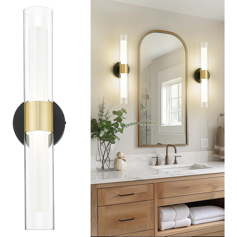 Appliques murales modernes pour salle de bain à DEL avec température de couleur réglable, conception à double abat-jour en verre, éclairage de meuble-lavabo écoénergétique pour la salle de bain, la chambre à coucher et le couloir