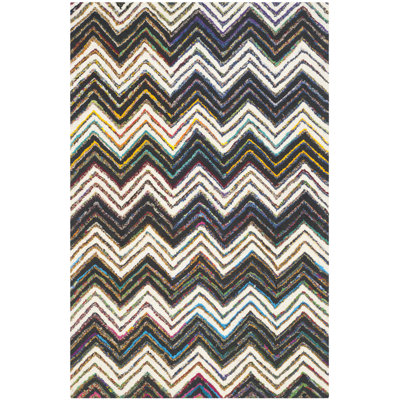 Airiona Hand Tufted Wool/Cotton Chevron Rug in Black/White