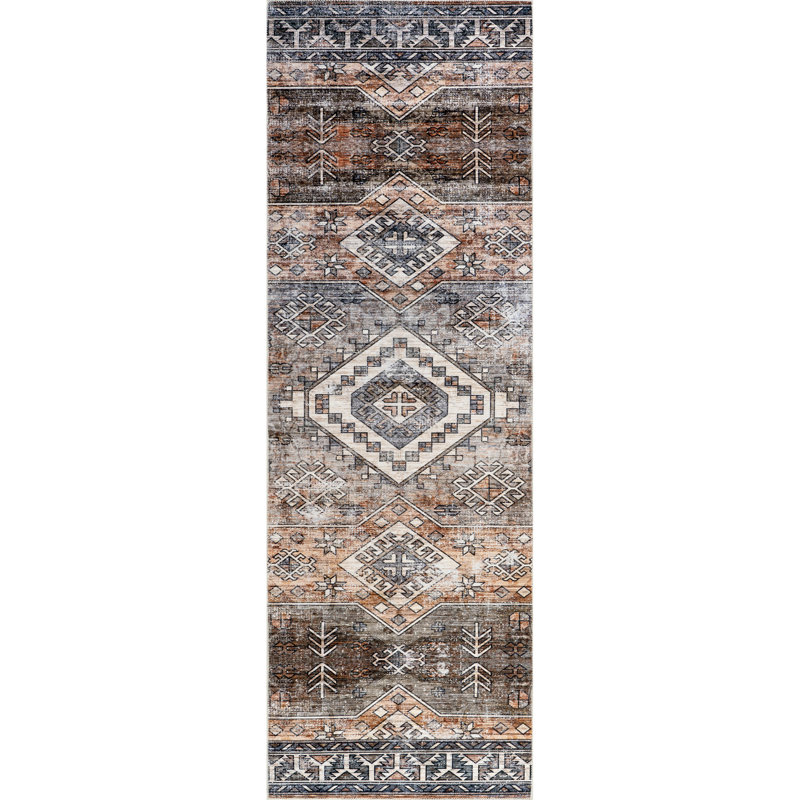 Franciskus SplashGuard Geometric Machine Washable Area Rug, Runner 2'6" x 12'