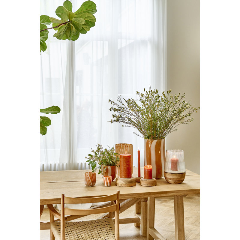 Bougie ronde en bois de manguier naturel Arbre, H 1,65 po x l 2,76 po x P 2,76 po, Brun
