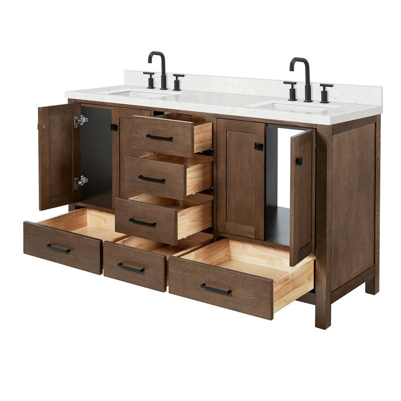 Ensemble de meuble-lavabo double 60 po Grevera, Rectangular, Chêne brun / noir mat
