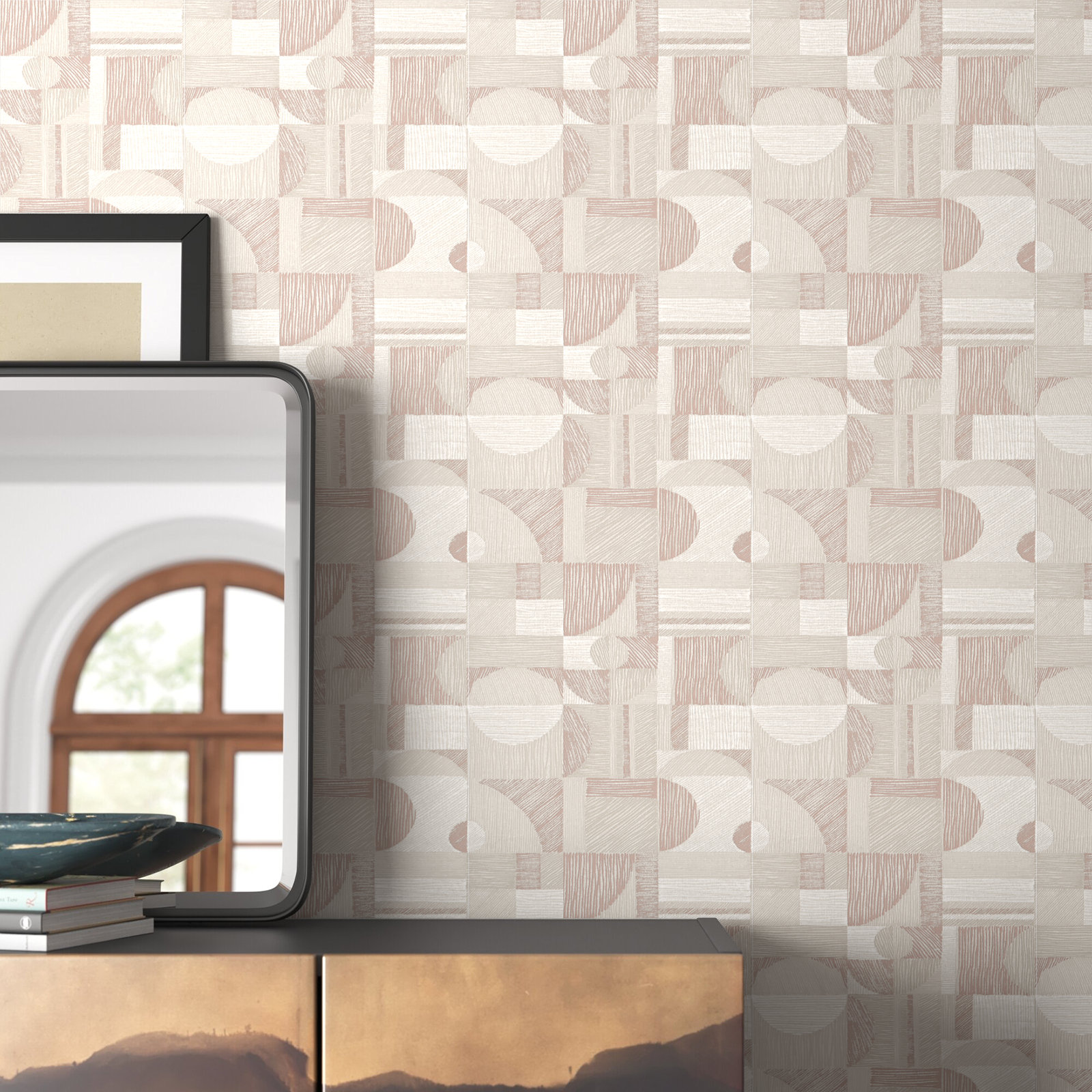 Aviara Modern Peel & Stick Geometric Wallpaper, Rose Gold