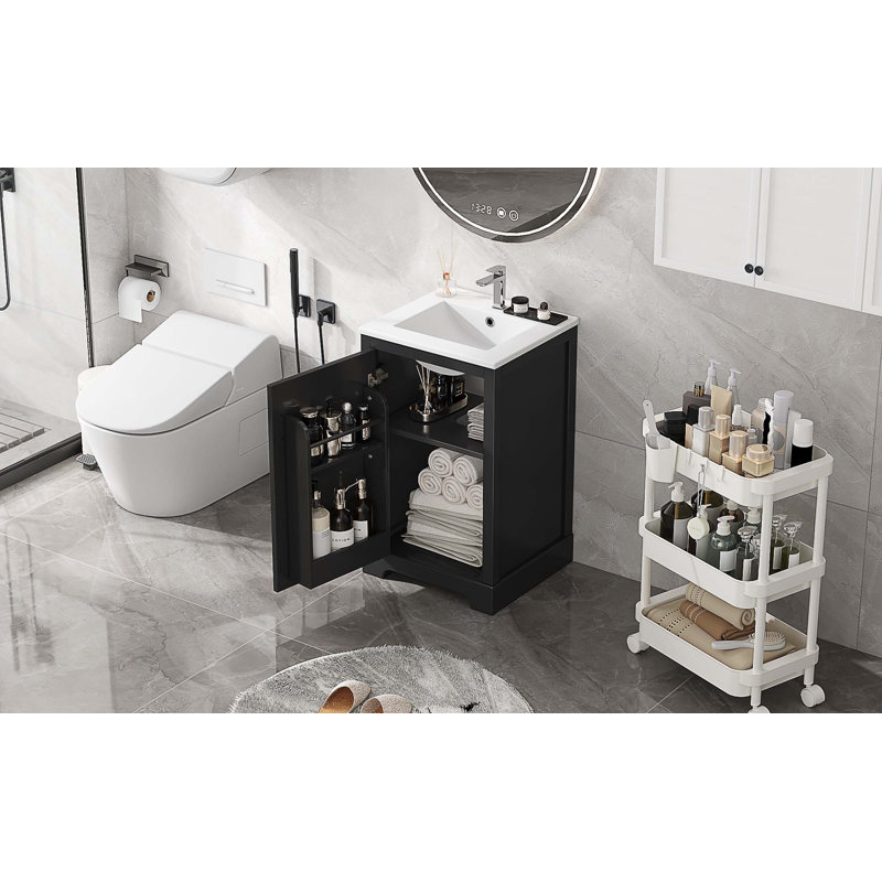 Meuble-lavabo de 20 po avec lavabo, armoire de salle de bain avec porte à fermeture douce, support de rangement et tablette réglable