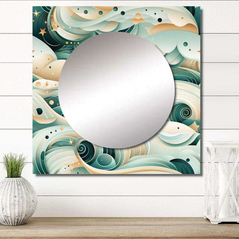 Motif côtier de charme côtier - art abstrait carré de miroir mural de salon, 29 po x 29 po