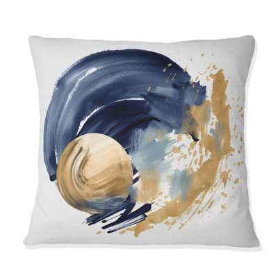 Coussin décoratif à imprimé géométrique abstrait bleu foncé et doré