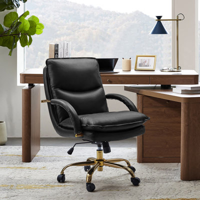 Chaise de bureau pivotante en cuir véritable avec fonction d'inclinaison Delmer