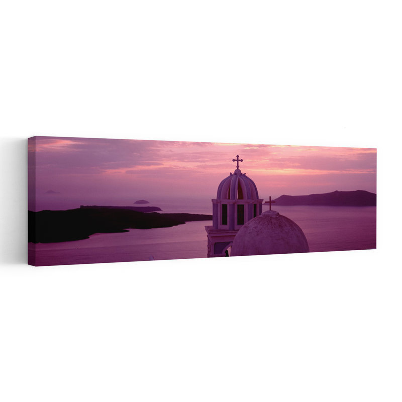 Silhouette d'une église, Église de Santorini, Grèce, art contemporain abstrait abstrait de montagne, H 12 po x l 36 po