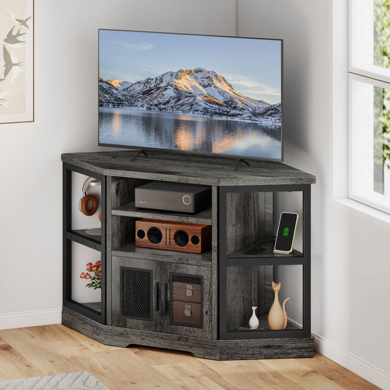 Preiss 47" Corner TV Stand with Media Storage for TVs up to 50" For Living Room, Charcoal Gray