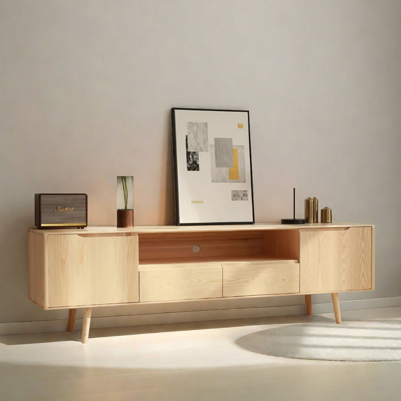 Solid wood minimalist design TV cabinet, 23.62"H x 78.74"L x 17.71"W