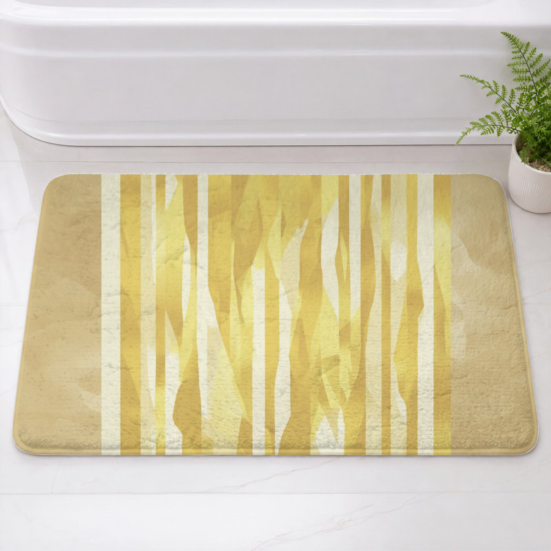 Tapis de bain abstrait à rayures verticales, L 24 po x L 17 po, Light Gold Medium Beige