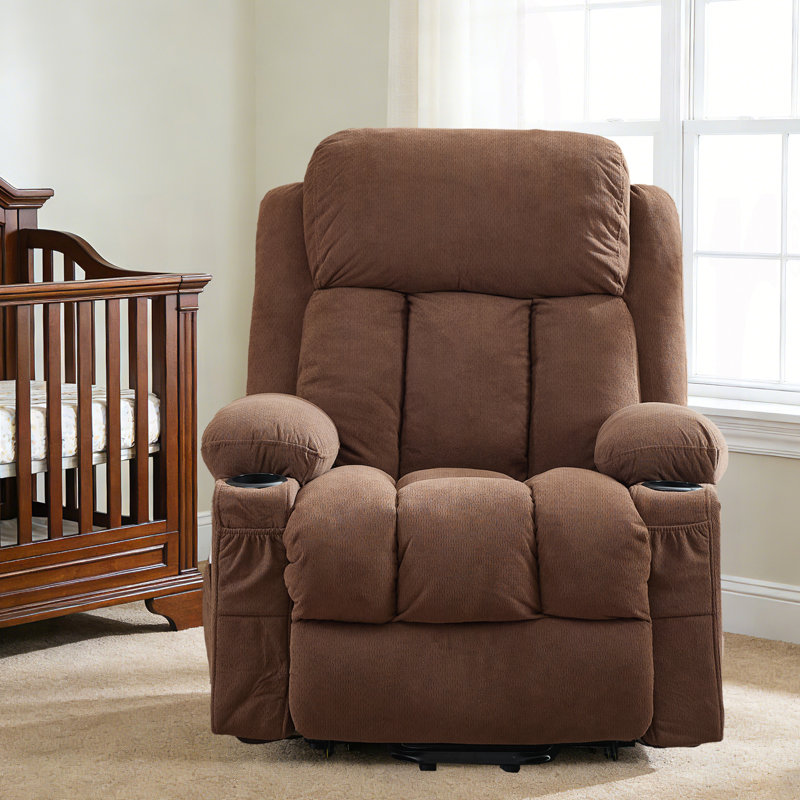 Katrein 38.30" W Lift Chair - Heated Massage Electric Recliner with Soft Padding, Brown Fabric