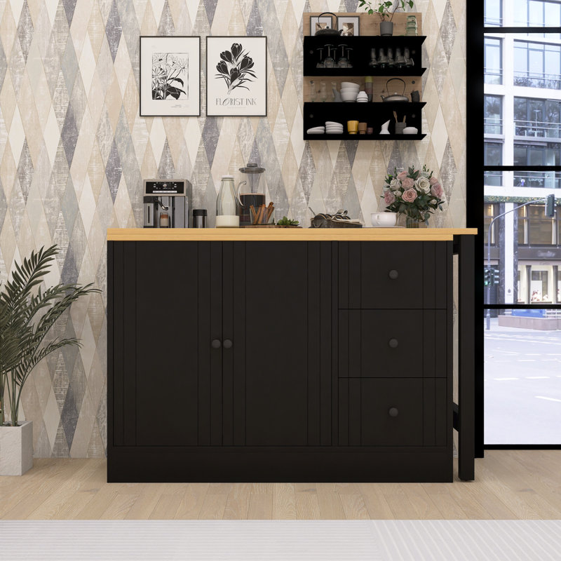 Buffet 89,7 po en bois avec table extensible - Armoire de rangement multifonctionnelle pour le salon et la cuisine