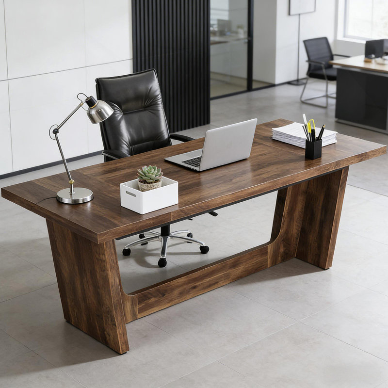 Large Executive Desk,Industrial Computer Desk,Conference Table, Brown