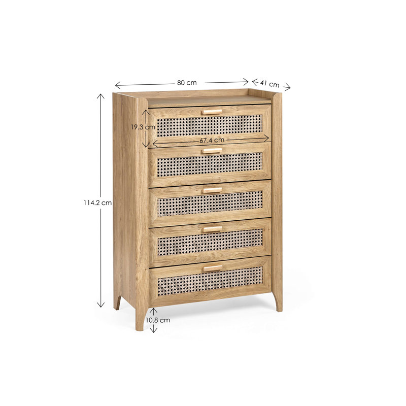 Albelo 80 cm W Chest of 5 Drawers, Brown