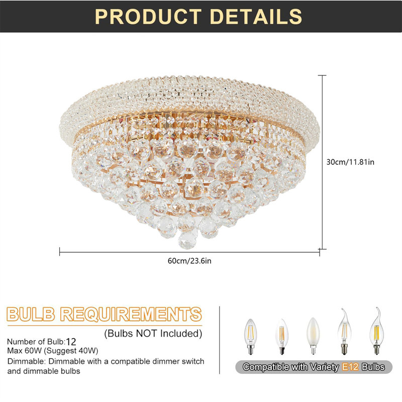Modern Crystal 12-Light Ceiling Light, Gold