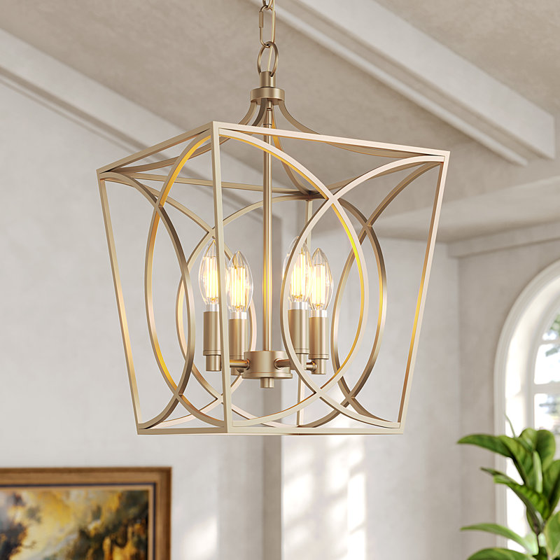 Modern Geometric Pendant Light With Adjustable 60" Chain, Gold