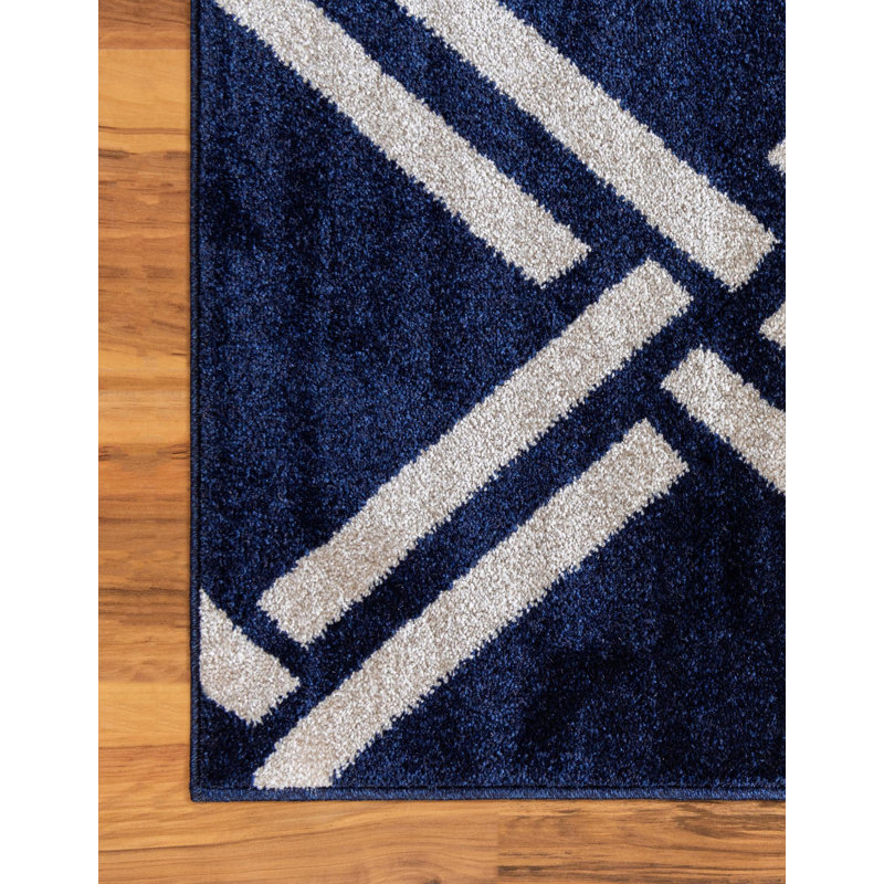 Tapis bleu marine à motif géométrique Cand, Rectangle 3 pi 3 po x 5 pi 3 po