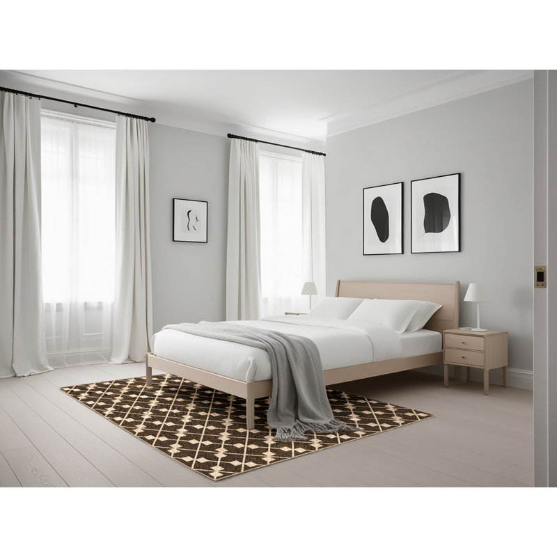 Tapis géométrique en laine noir, Rectangle 5 pi x 7 pi
