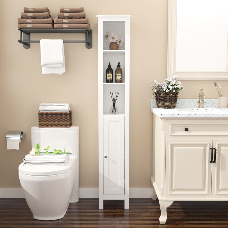 Armoire de salle de bain autoportante 66,92 "avec tablettes réglables - 1 porte mince pour la maison, la salle de bain, la cuisine, la grande salle de musique blanche Mansion