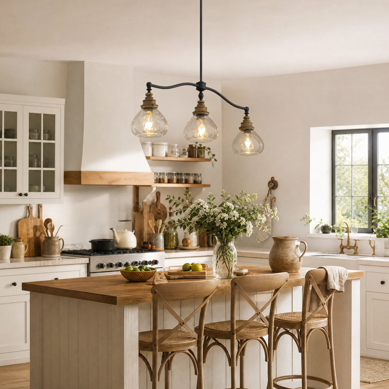 Suspension linéaire à 3 lumières de 36 po, éclairage rustique pour îlot de cuisine de style campagnard