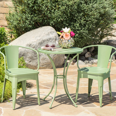 3 Pc Metal Bistro , Outdoor, Water-, Iron, 23.87" Seat High Chairs & Table, 16.25" Deep Outdoor Pc, , Powder Coated, 30" 18"
