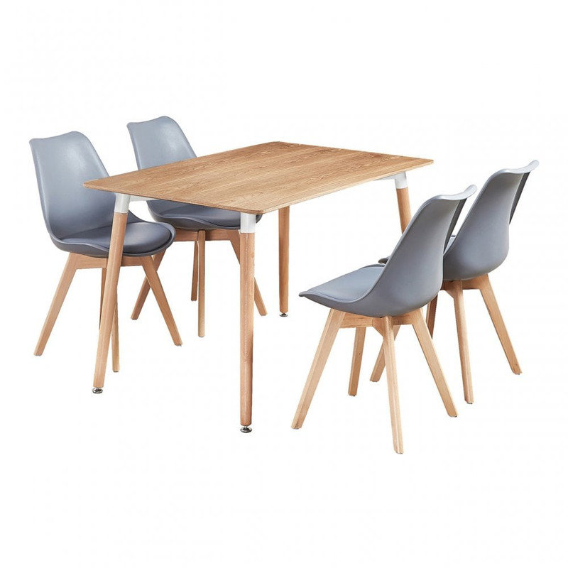 Stephenie 4 Person Dining set - a Rectangular Plastic Dining Table with Wooden Legs and a Set of 4 Faux Leather Cushion Padded Dining Chairs for Dining Room - Modern Dining Table Set