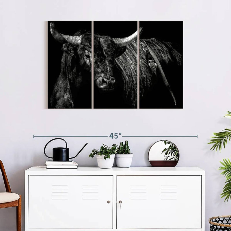 Brindle Rodeo Bull - 3 pièces sur toile tendue, H 24 po x l 38 po x P 1,25 po