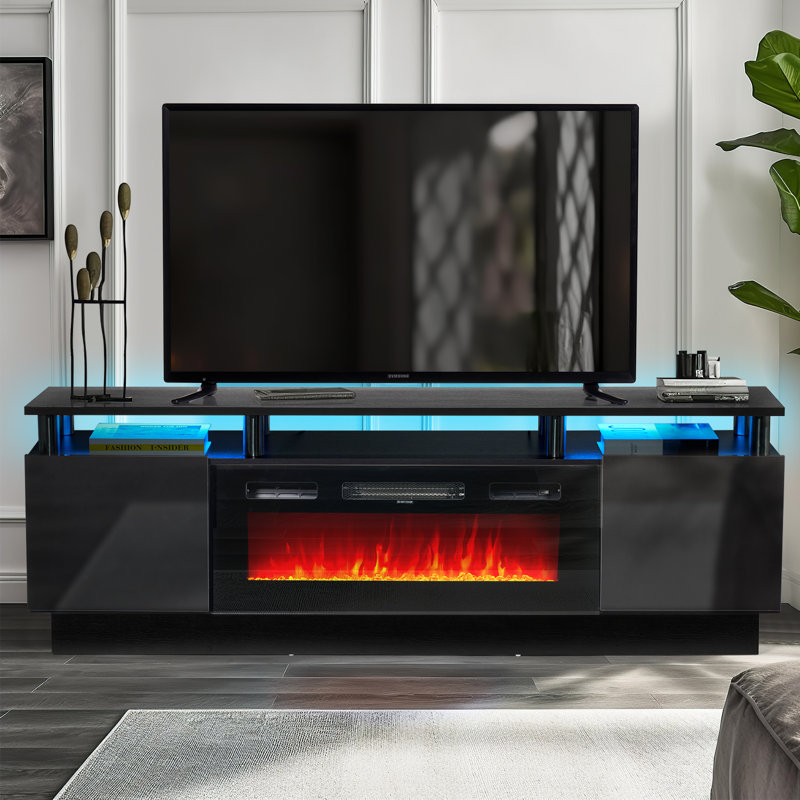 Console média avec foyer électrique 70 po Jayan, Noir