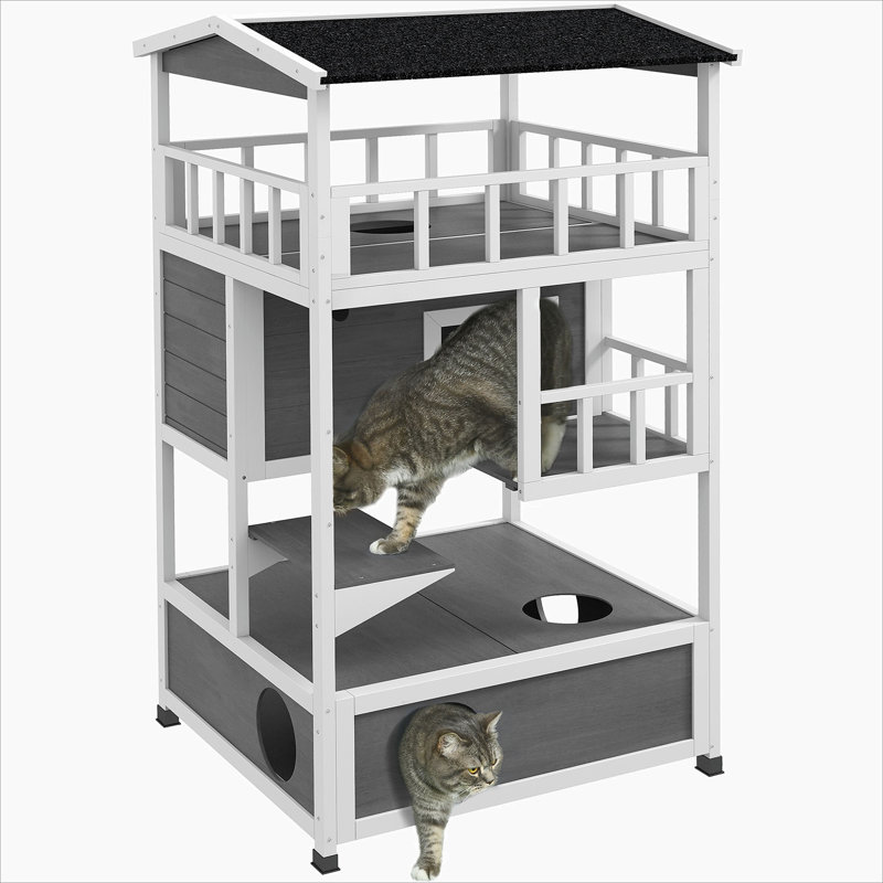 Habitation pour chat polyvalente en bois avec plusieurs caractéristiques de divertissement
