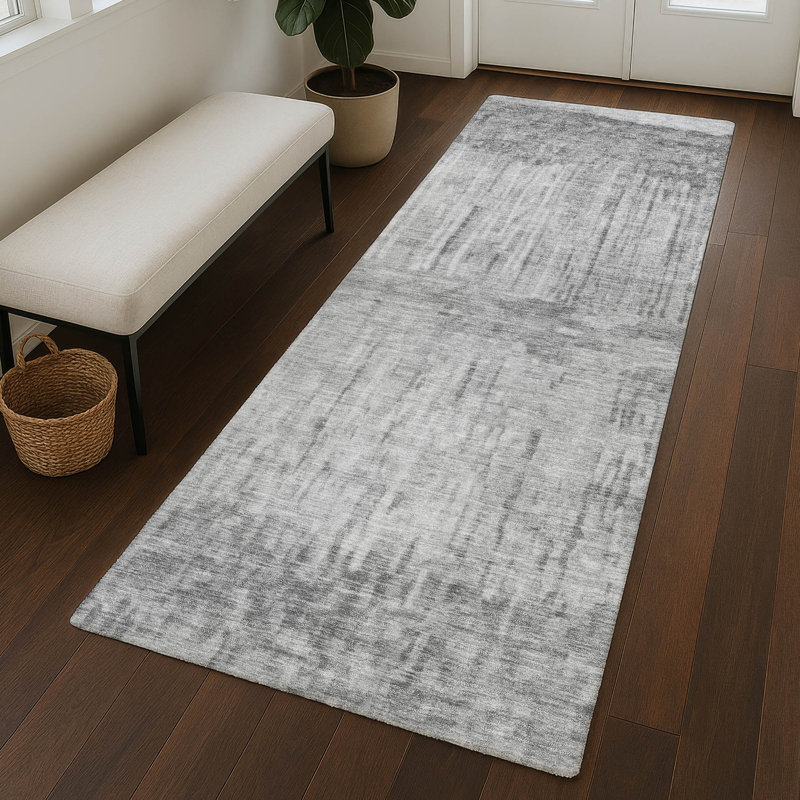 Machine Washable Indoor/Outdoor Chantille ACN2428 Abstract Rug, Gray, 2'3" x 7'6" Runner