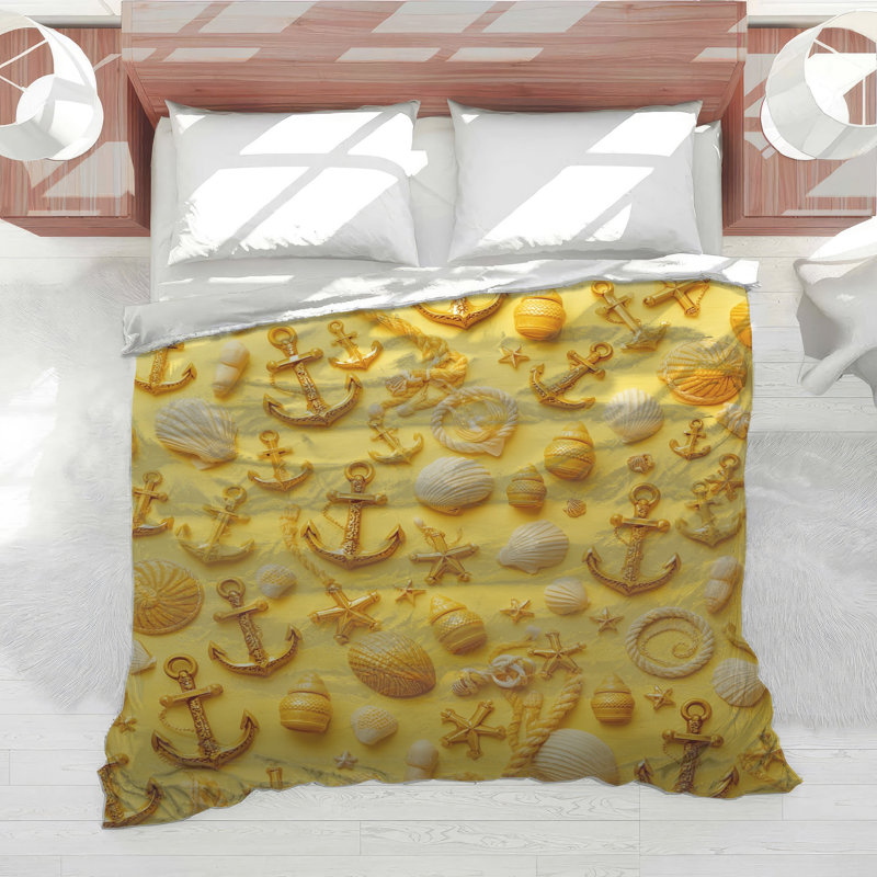 Yellow Nautical Anchors Seashells Comforter, Twin Extra Long