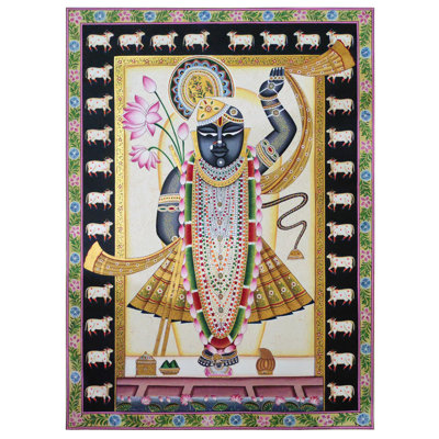 Divinité indoue Shrinathji | Art Pichwai | Aquarelle sur coton