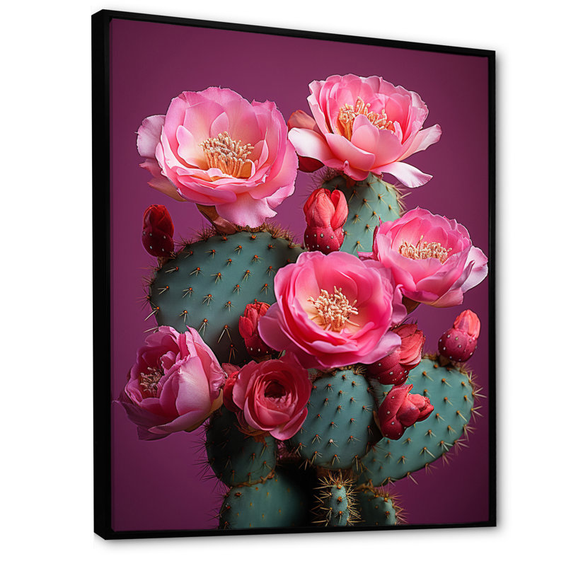 Traciann rose vert cactus du désert épineux I, H 32 po x l 24 po x P 1 po, Cadre flottant noir