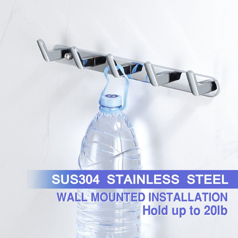 Wall Mounted 5-Hook Rustproof Robe and Towel Hooks, Silver