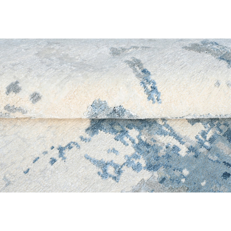 Tapis ivoire et bleu noué à la main de haute qualité, Rectangle 12 pi x 15 pi