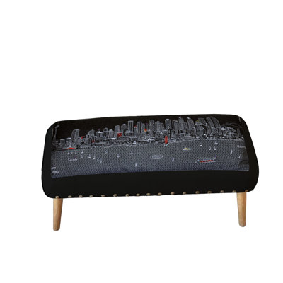 38" Gray Wool and Brown Ottoman
