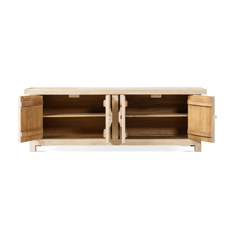 Armoire Rowan 68,5 po en bois d'orme à 4 portes, brun naturel clair, orme recyclé brun naturel clair