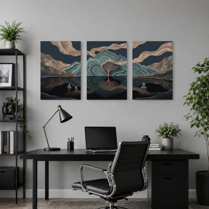 Ensemble de 3 tableaux sur toile représentant des arbres de montagne, pour la décoration du salon, de la chambre et de la maison.