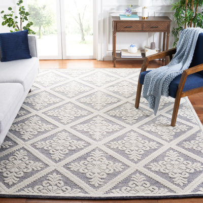 Tapis ivoire / bleu marine en laine tissé à la main Engelmann