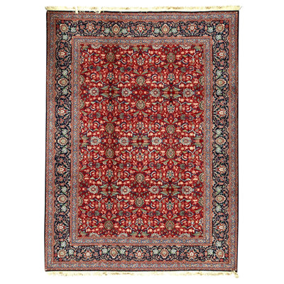 Hand Knotted Wool Oriental Area Rug in Red And Navy
