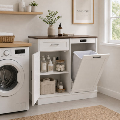 Armoire à poubelle inclinable, armoire à poubelle pour la cuisine, armoire en bois avec poubelle - blanc