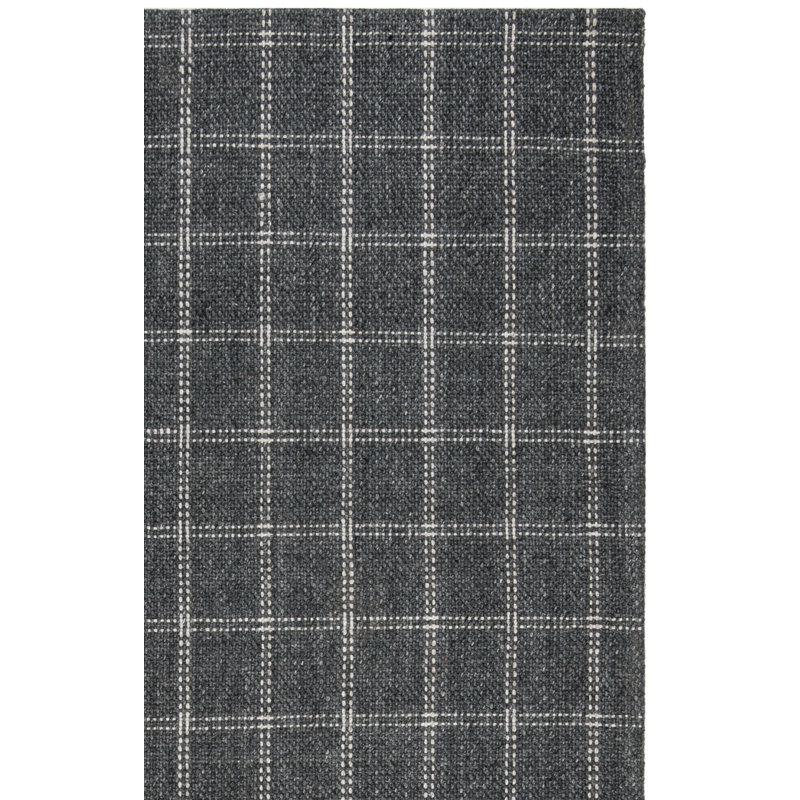 Tamworth Lauren Ralph Lauren Hand Woven Viscose/Wool Plaid Rug in Charcoal, Rectangle 10' x 14'