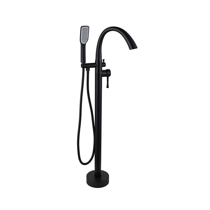 Robinet de baignoire autoportant à poignée simple avec douchette à main Topcraft, Noir mat