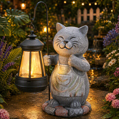 Statue de chat solaire avec lanterne, figurine en résine